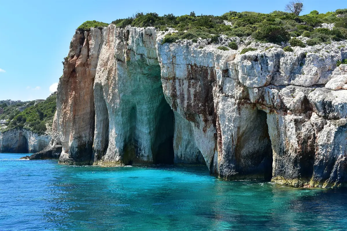 Cave-riddled cliffs at the Blue Caves