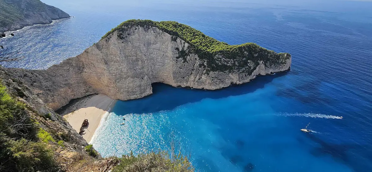 The headland that encloses Navagio bay
