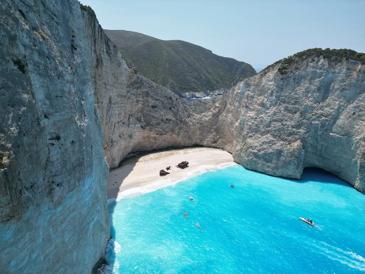 Turquoise water below the Navagio cliffs
