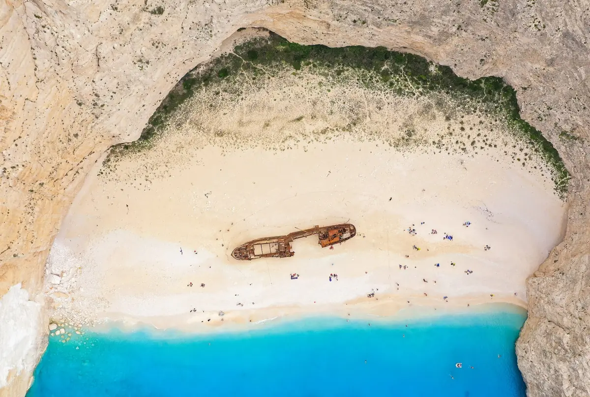 The Panagiotis wreck on the beach seen from above